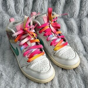 Nike Kids White Sneakers with Rainbow Laces
